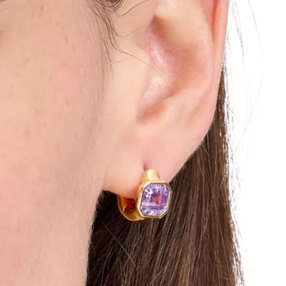 $58 Kate Spade Keep Sparkling Asscher Huggie Earrings purple - Picture 4 of 6